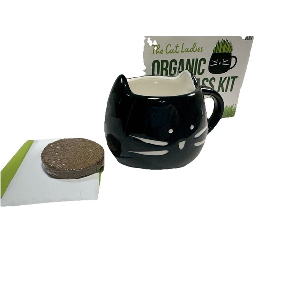 The Cat Ladies Organic Pet Cat Grass Growing Kit with Black Cat Mug Planter - Picture 7 of 9